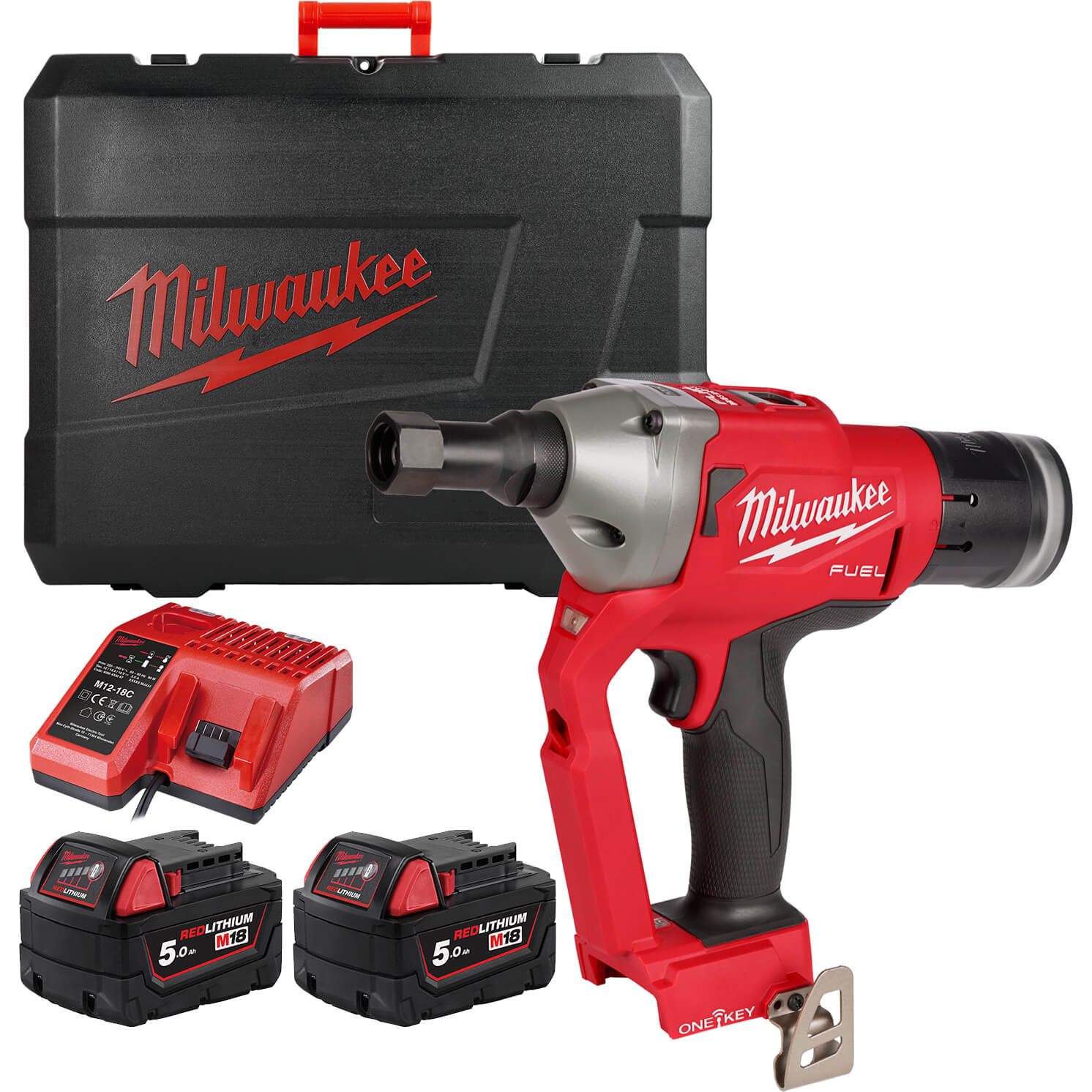 Milwaukee M18 ONEFLT Fuel 18v Cordless Brushless Lockbolt Rivet Gun 2 x 5ah Li-ion Charger Case